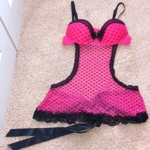 Hot Pink mini Apron mesh/lace Lingerie Sz M